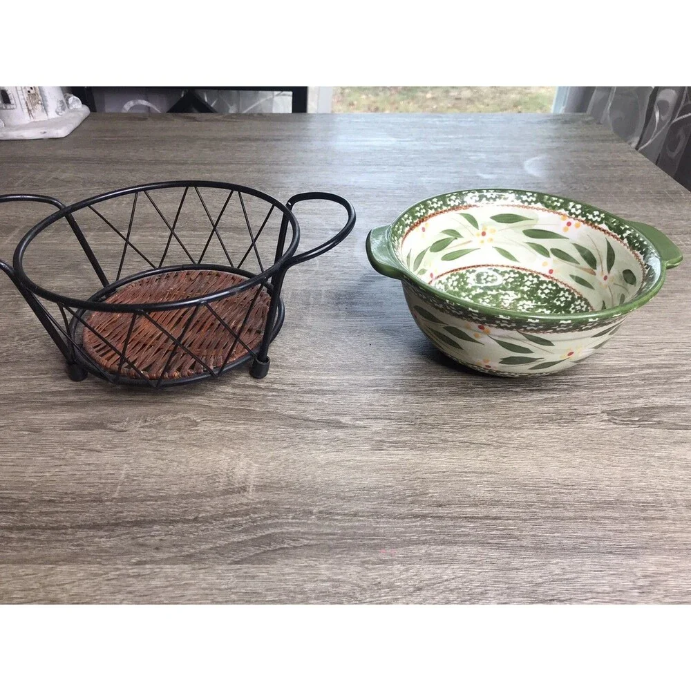 Temptations Bakeware Old World Green 1 Qt Bowl With Wire Basket